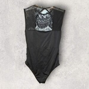 Black Lace Bodysuit Sleeveless Snap Crotch Open Back‎ Sexy Lingerie Top